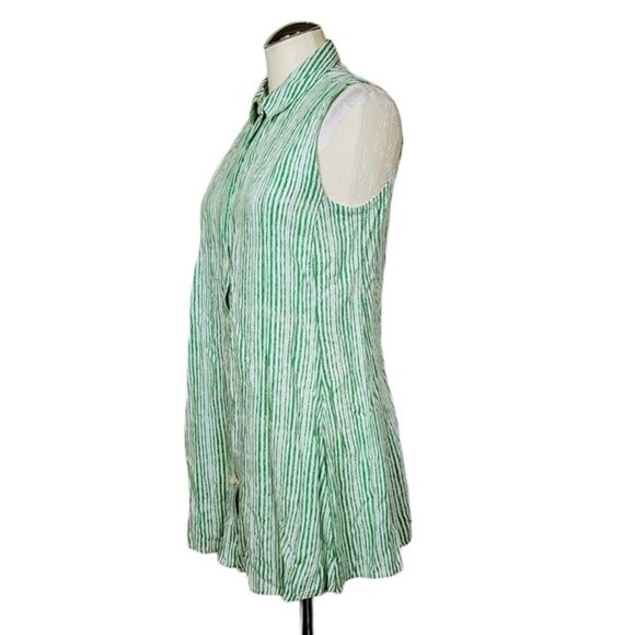 Anthropologie 11.1 Tylho Percy Striped Green White Button Down Tunic Top M - Picture 3 of 8